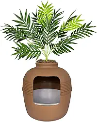 Good Pet Stuff Caixa de areia oculta para gatos com planta artificial, vaso redondo decorativo, bandeja removível, controle de odor de filtro de carvão, fácil de limpar, feito nos EUA, kit essencial,