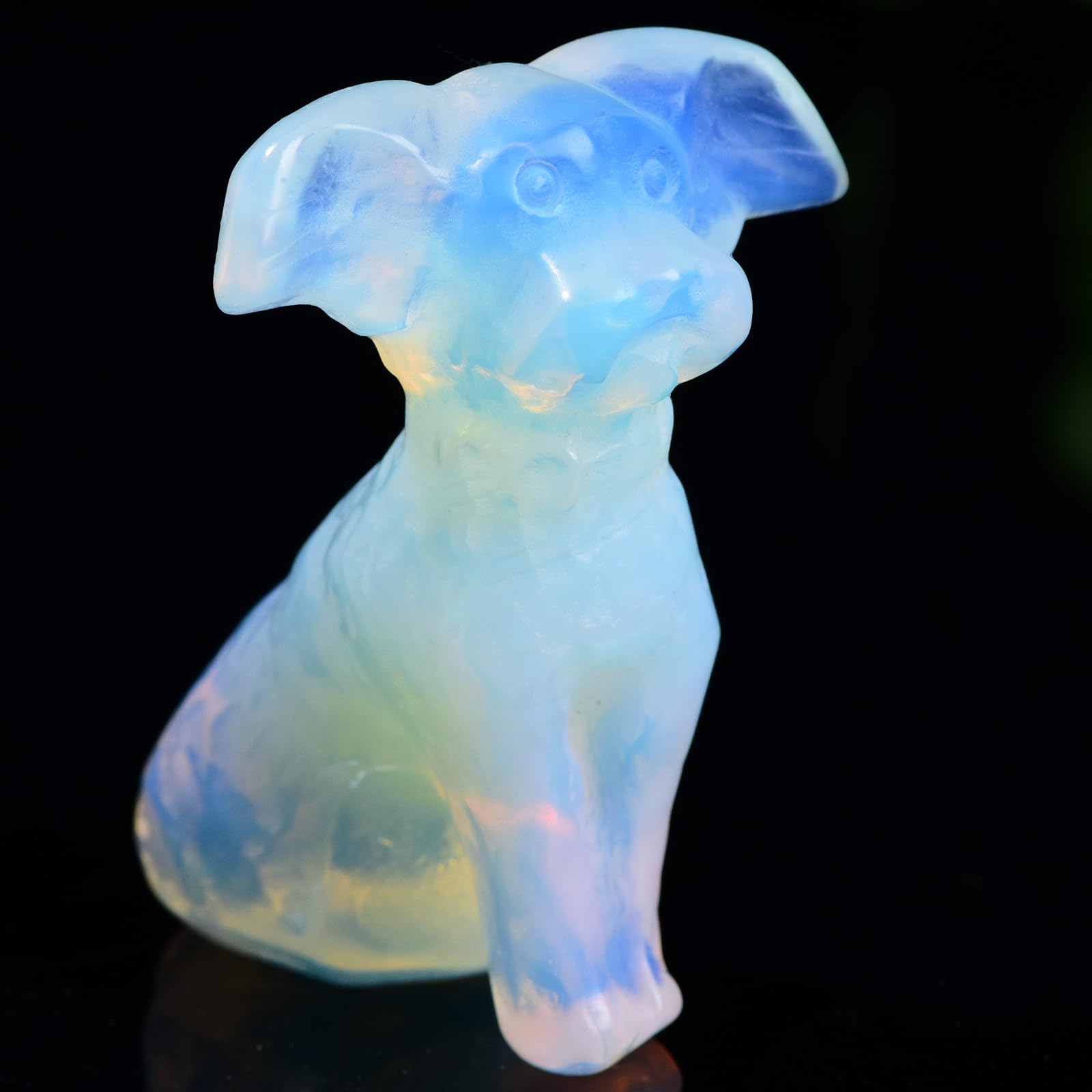 Ytbeoxk 1.8 Inch Opal Dog Crystal Figurines Home Decor,Hand-Carved Healing Crystals,White Dog Cute Puppy Statues Stone Energy Gemstones,in Bedroom