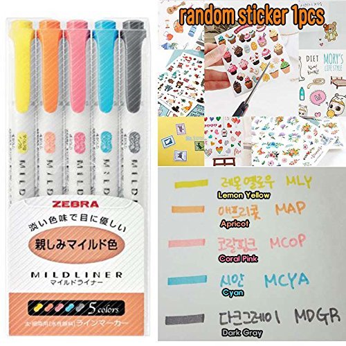 NEW Zebra Highlighter Mildliner 5Color Set Soft MildMarker Double Side WKT7-N-5C