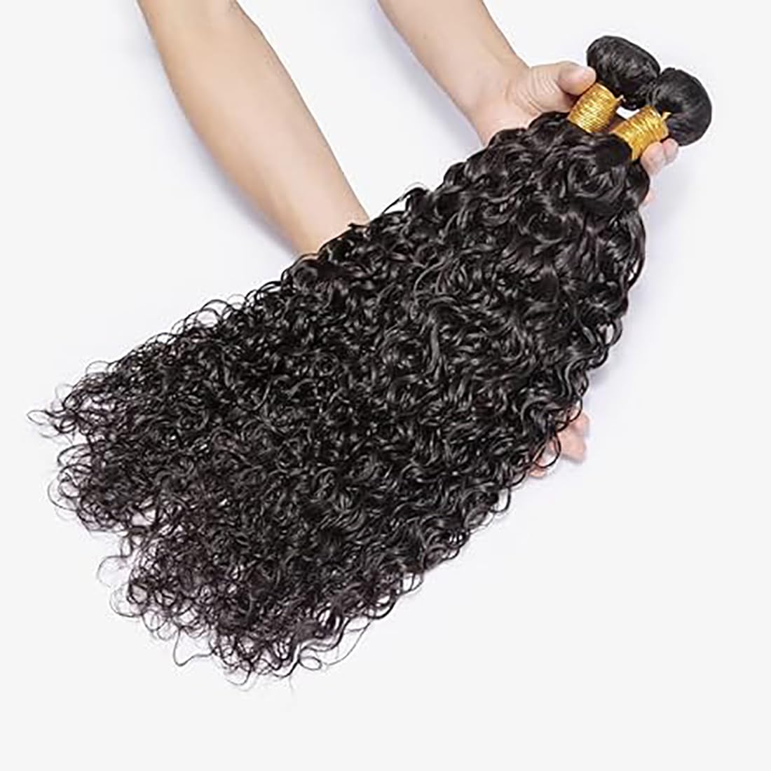 Tissage Naturel Cheveux Humain Naturels Water Wave Human Hair Bundles Weave Extensions 100g/Per Double Weft Couleur #1B Natural Black 14 16 18 Pouces