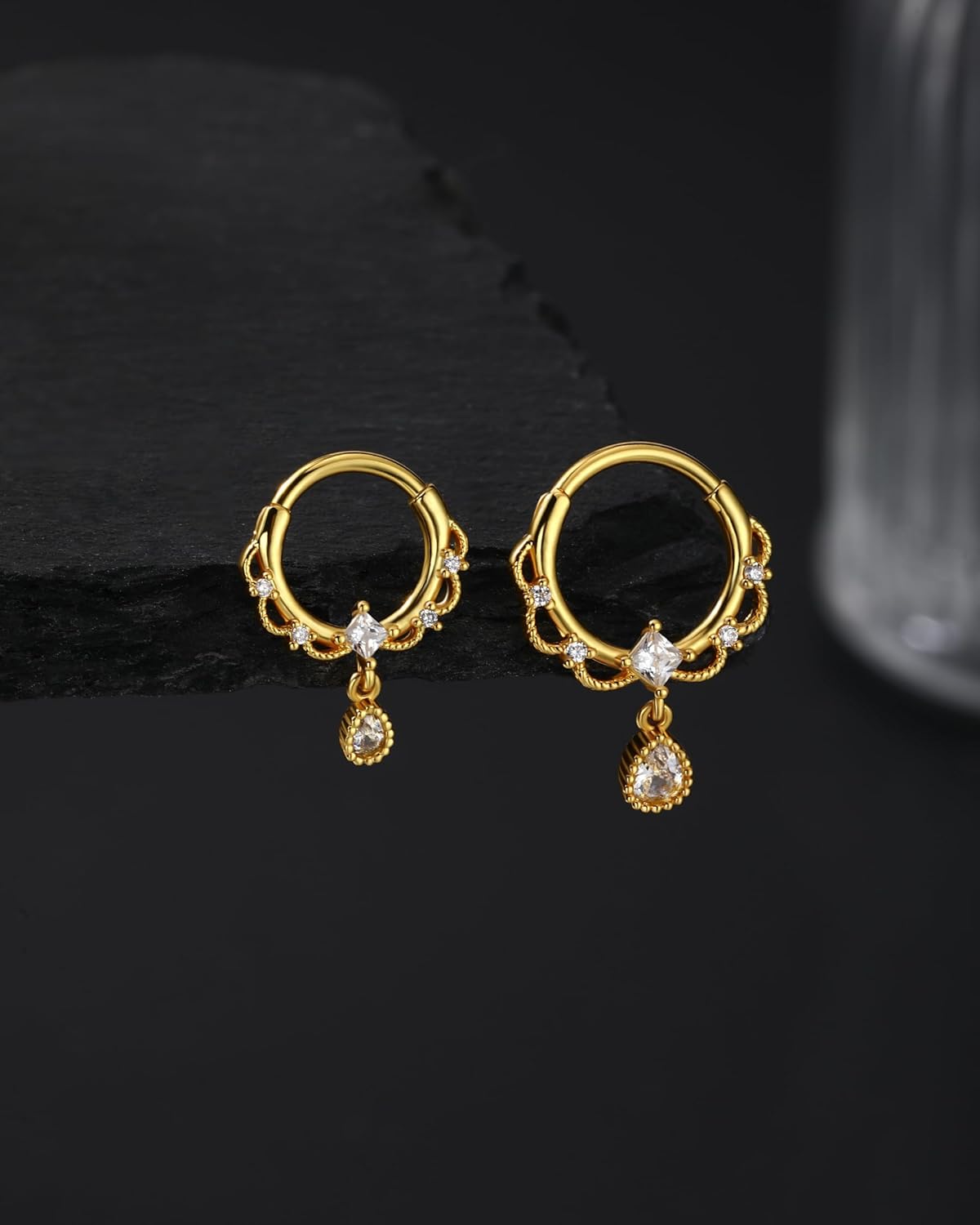 Jewseen 16g Dangle Septum Rings 316L Stainless Steel Helix Daith Piercing Jewelry Cartilage Hoop Earrings for Women - Image 4