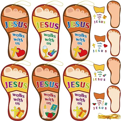 Qyeahkj 32 Sets Sonntagsschule Basteln für Kinder Jesus Aufkleber, religiöse Jesus geht mit uns DIY Christian Ostern Bastelset für 4 8 10 Kleinkinder Vorschule Zuhause Klassenzimmer Aktivitäten
