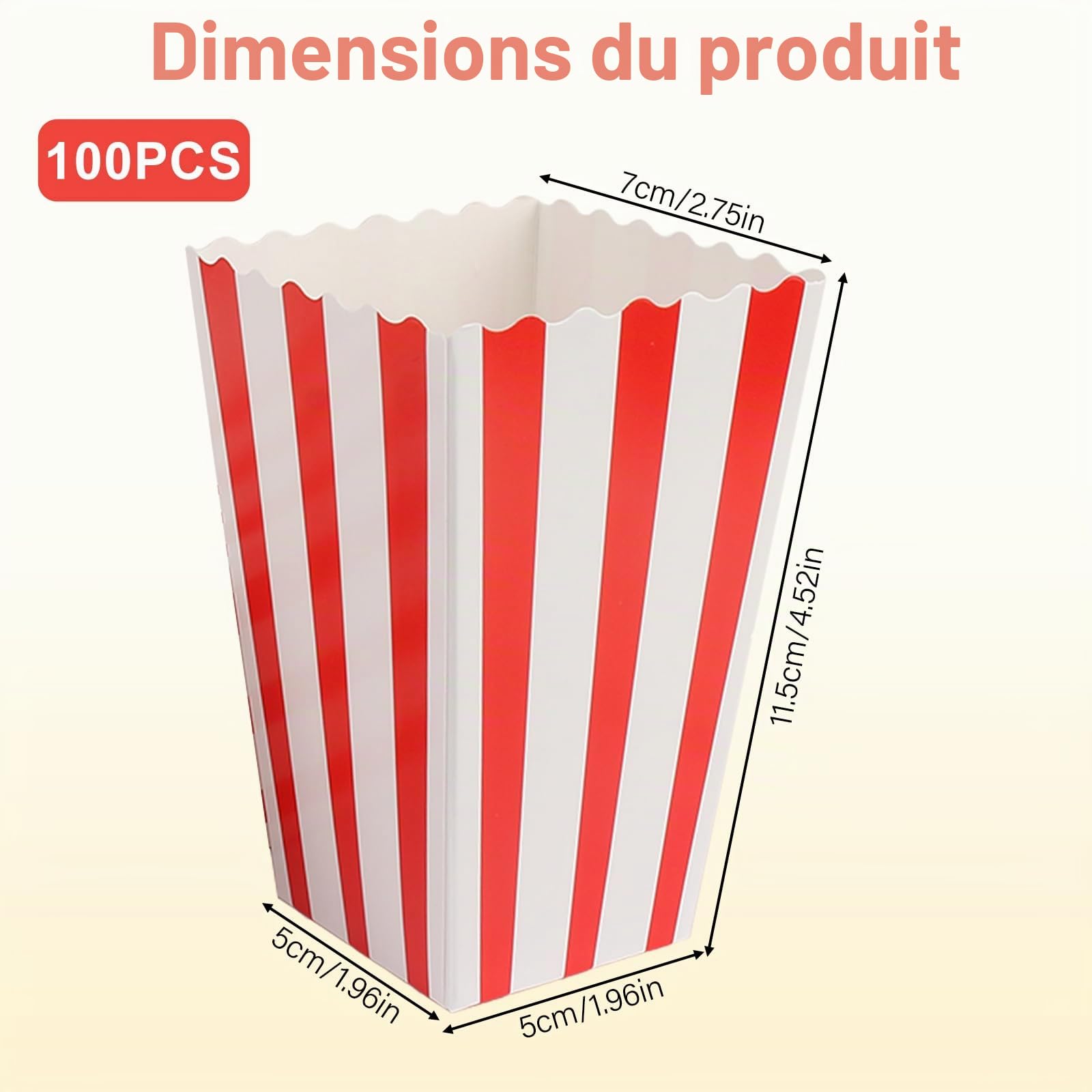 Lot de 100 sachets à pop-corn : boîtes à pop-corn, sacs en carton réutilisables, sacs en papier de fête, petits sacs à pop-corn, boîte à goûter pour soirée cinéma, fête d'anniversaire, Noël (rouge)
