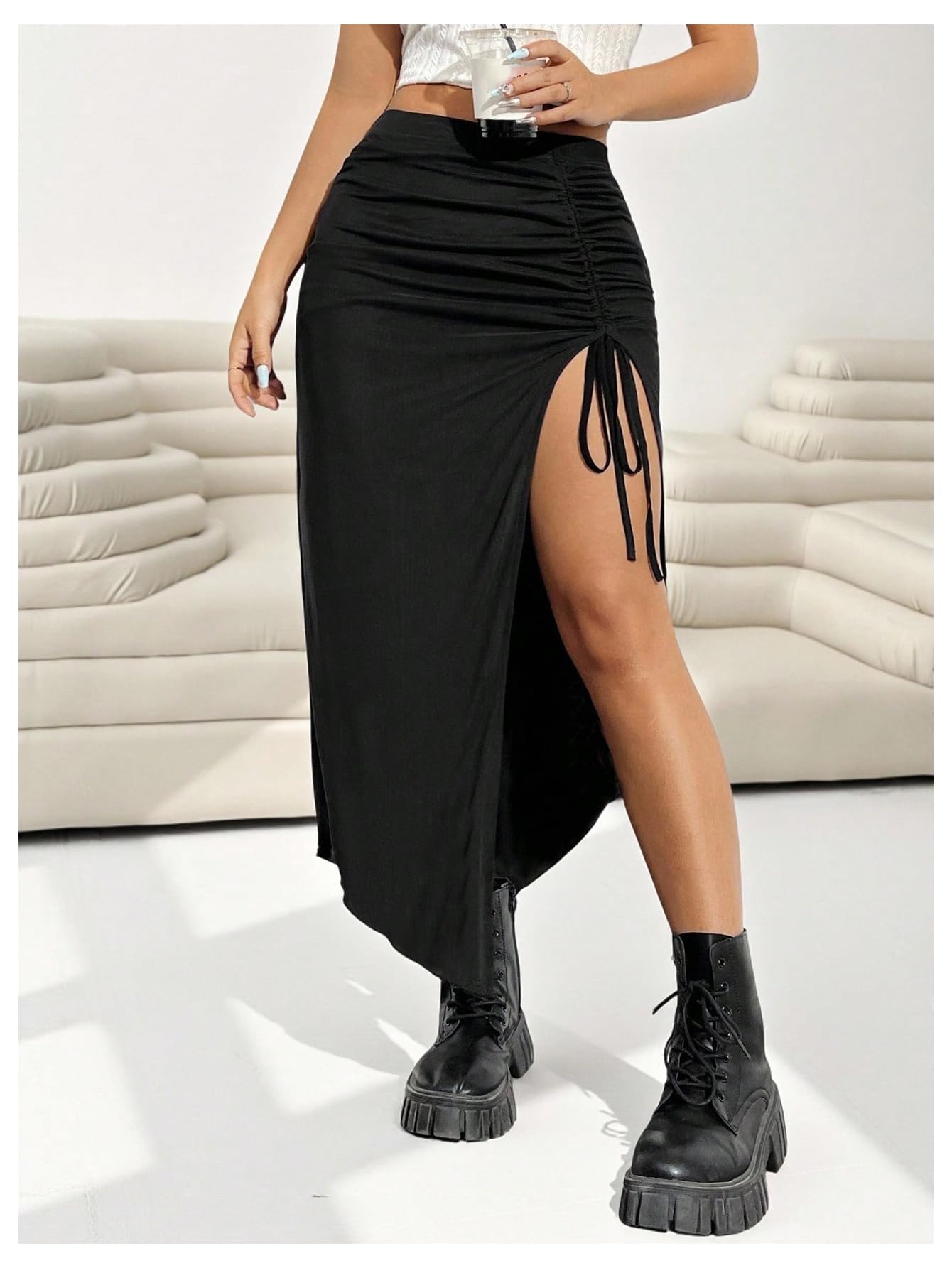 WDIRARA Women's Plus Size Checkered Ruched Midi Skirt High Waist Split Thigh Pencil Skirts: 5X-Large Plus Multi Leopard