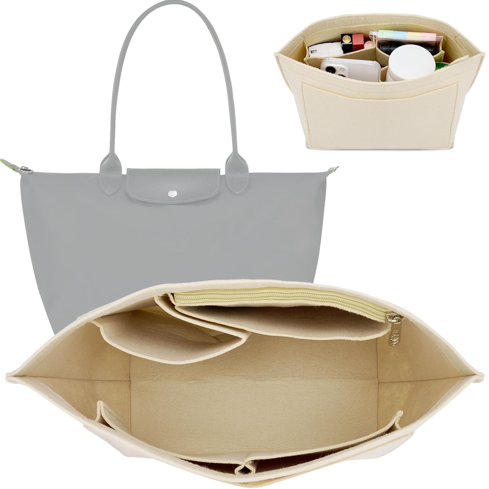 KOMHPS Bag Organizer Insert for longchamp le pliage tote bag organizer Handbags backpack organizer insert (beige-S)