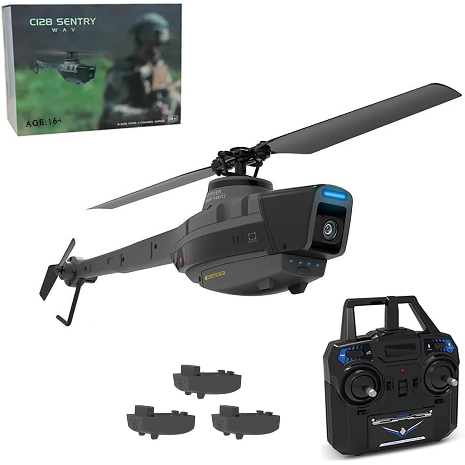 C128 Dron z kamerą 1080P, wojskowy helikopter zdalnie sterowany, pojazd latający 2.4G 4CH, start/lądowanie, 6-osiowy żyroskop RC Helikopter dla dorosłych i początkujących