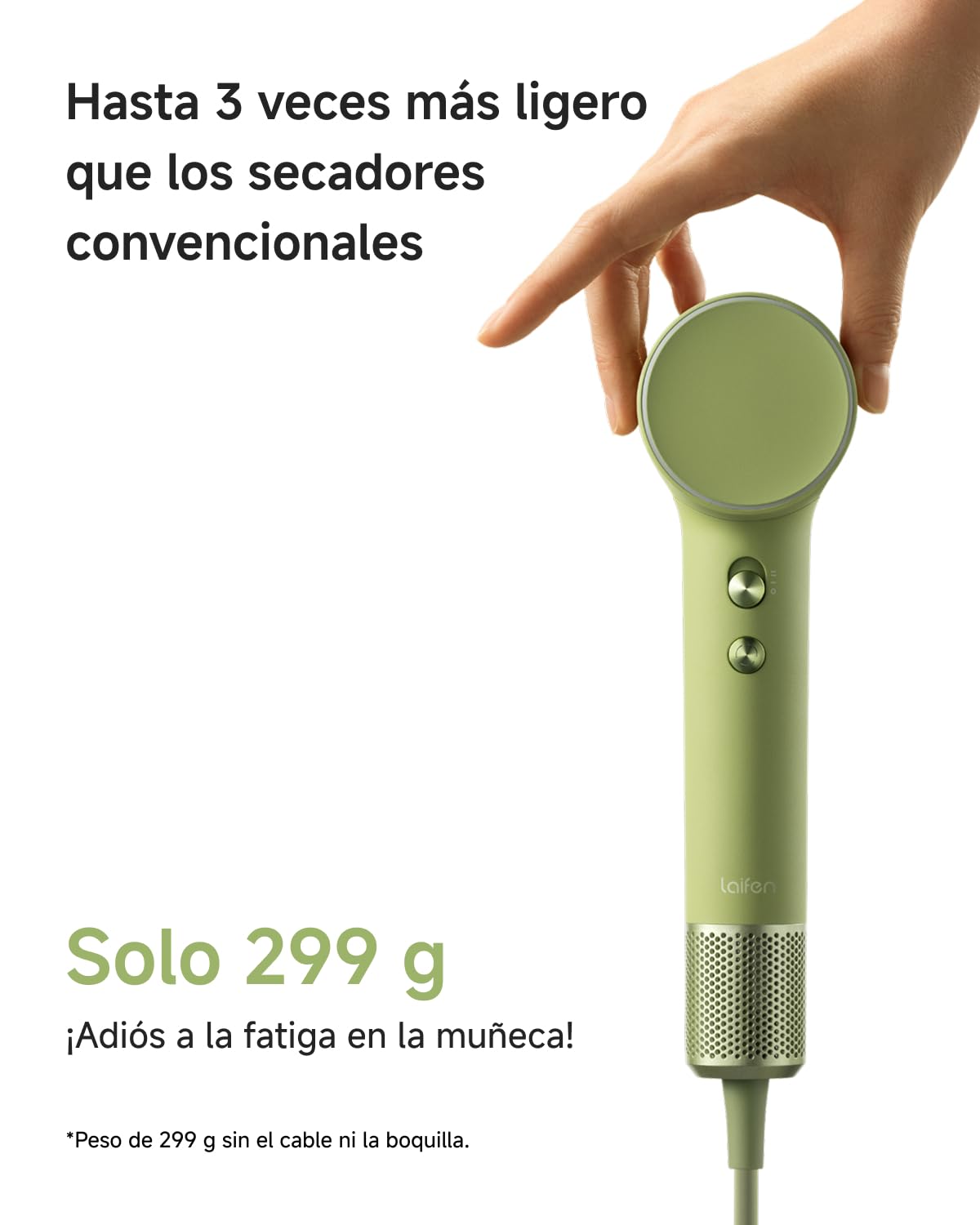 Laifen Mini Secador de Pelo de Viaje con Bolsa, 110 000 rpm, 299g, Verde | 110.000 rpm, Secador de Viaje Iónico, 200 Millones de Iones Negativos, 61 dB, Incluye Funda Protectora