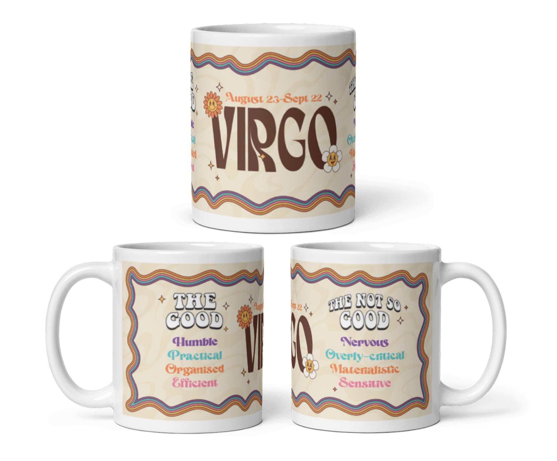 DV DESIGN 1 x Virgo Mug - Positive Negative Good Bad Traits Zodiac Star Sign Horoscope Joke Funny Groovy Astrology Drinks Mugs Cup Kitchen #81900