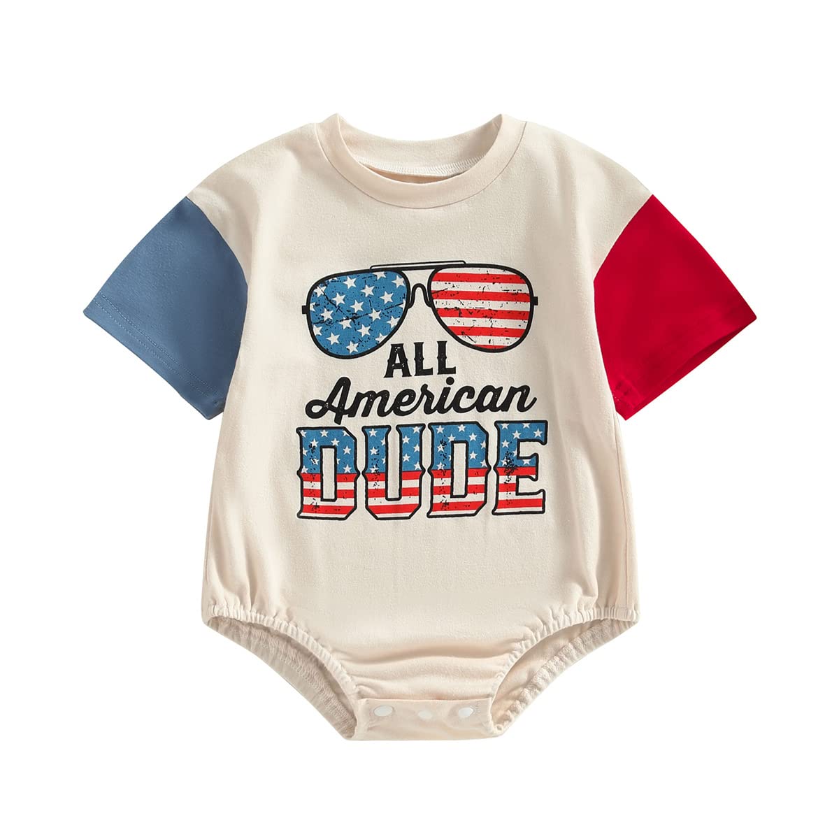 YINGISFITM Baby Boy 4th of July Outfits American Letter Print Short Sleeve Bubble Romper Inderpendence Day Clothing