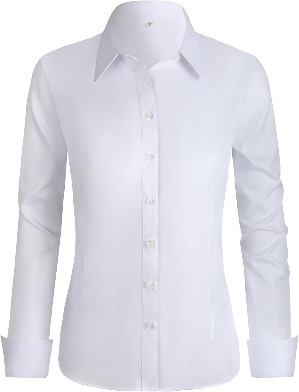Women's Stretch Long Sleeve Button Down Dress Shirts Solid Business Casual Work Blouse (Classic, Cropped & Tall)