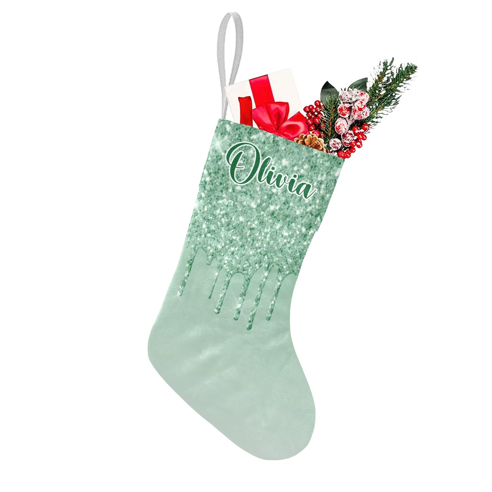 amazon-com-anneunique-green-bling-print-christmas-stockings-custom-with-name-xmas-socks-gift-bags-stocking-for-holiday-birthday-17-52-x-7-87-inch-home-kitchen