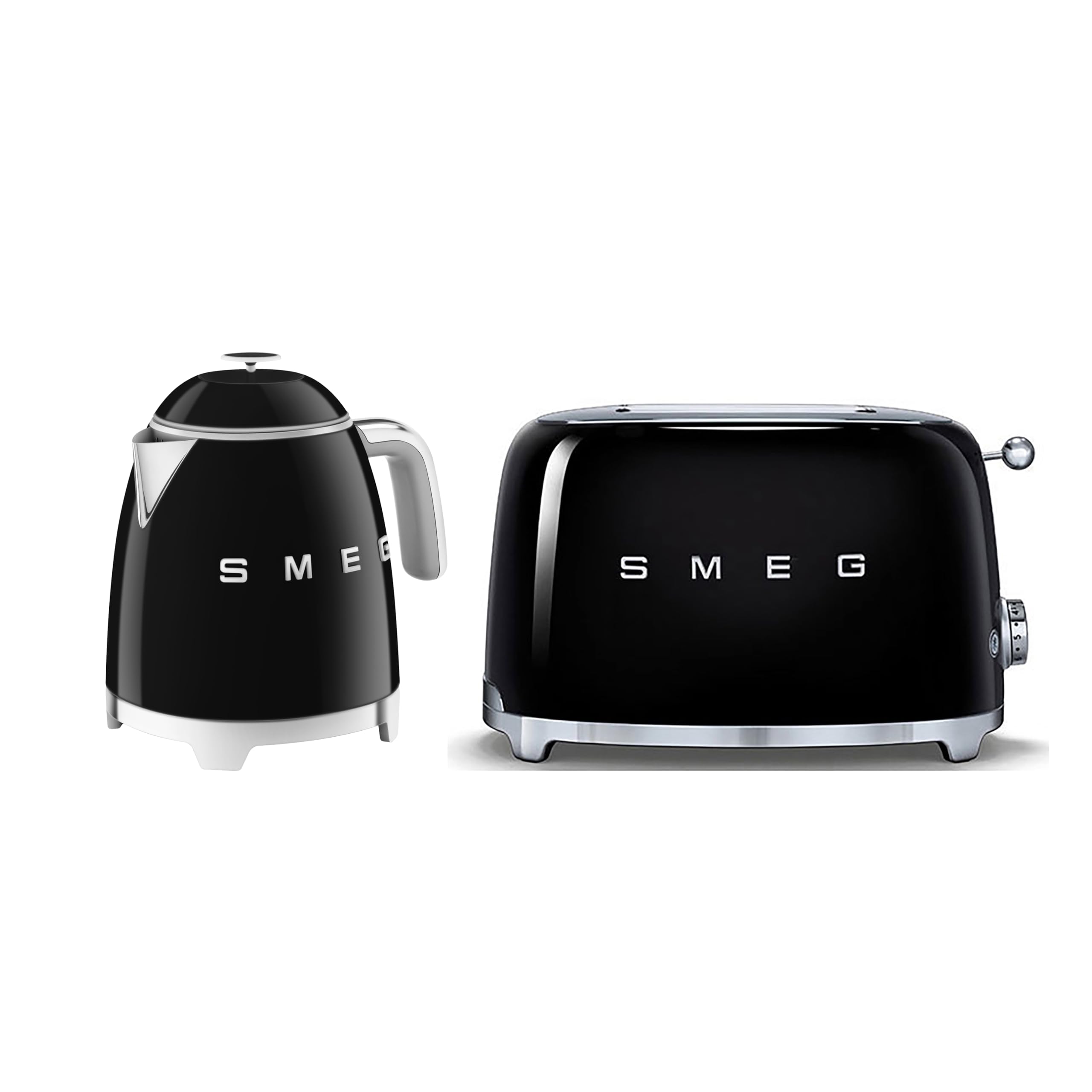 Smeg50’s Style Retro Range Breakfast Set, 0.8L 1400W Mini Kettle and Multi-Functional Control 2-Slice 950W Toaster, Black, KLF05BLUK/ TSF01BLUK