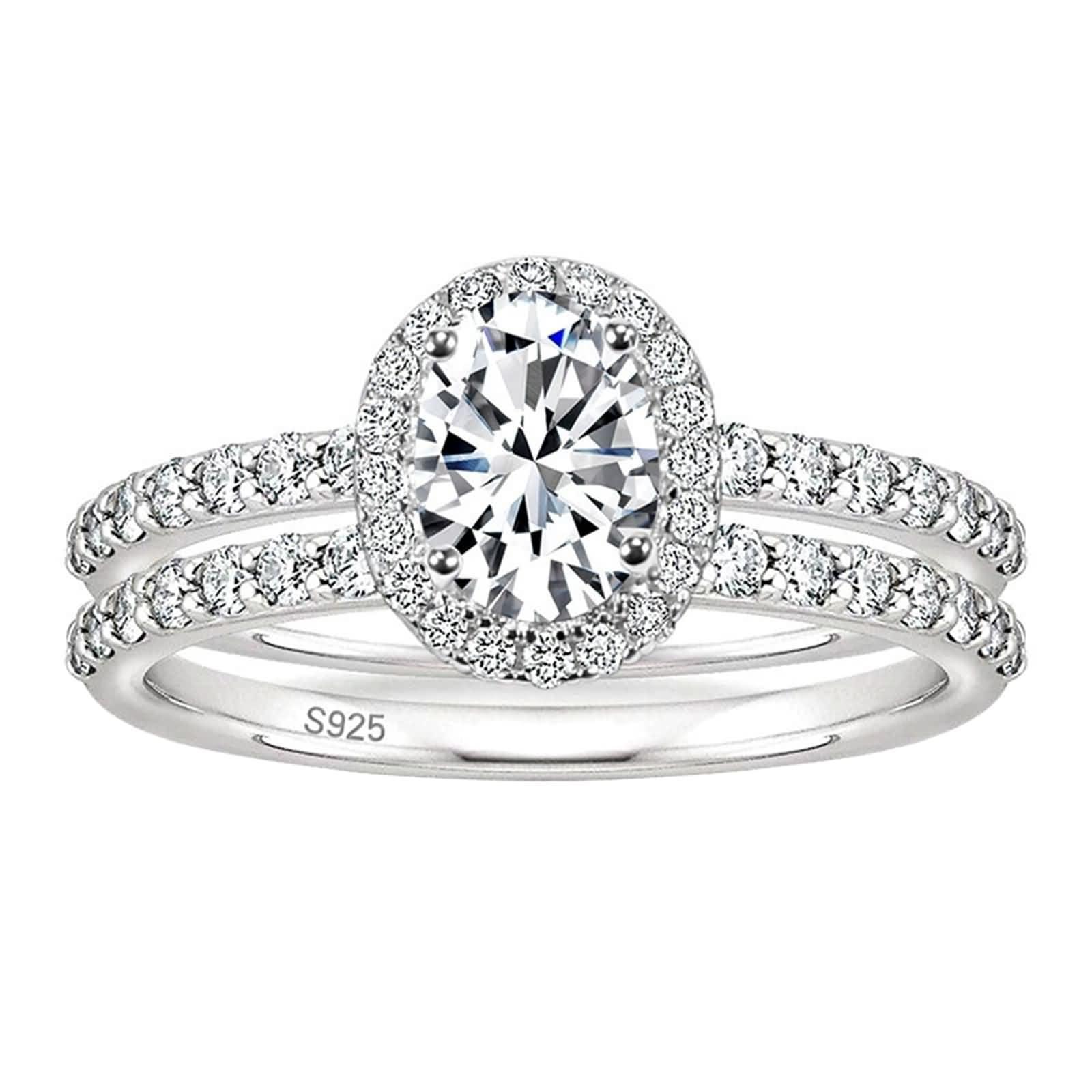 Bague Promesse Femme Argent 925 Personnalisé, Lot de Bagues Ovale 6x8MM avec Zircone Cubique Bague Fiançailles pour Femme Argent