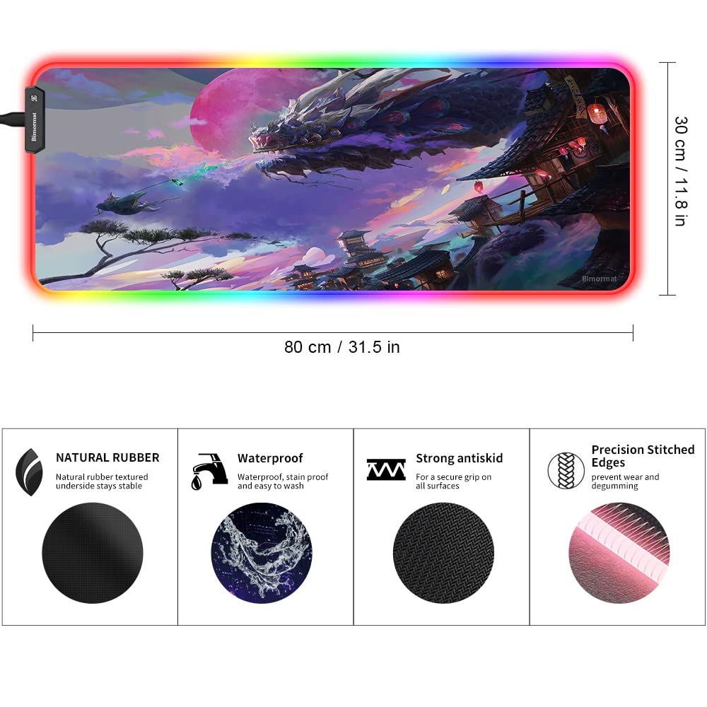 Bimormat Tappetino per mouse RGB per gaming, 800 x 300 x 3 mm, XXL, con base in gomma antiscivolo e bordi cuciti durevoli per giocatori personalizzati (80 x 30 FGdrive
