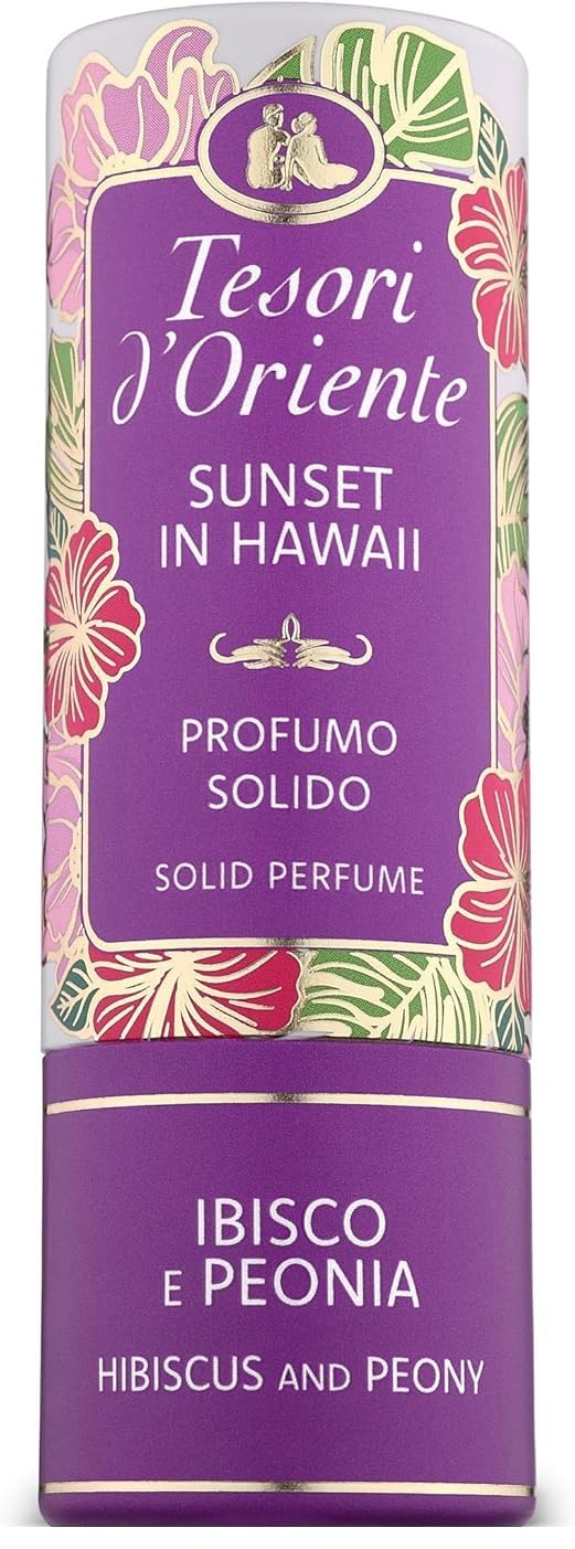 12x Tesori d'Oriente, Festes Parfüm, ohne Wasser und Alkohol, Hibiskus und Pfingstrose, blumig-sonniger Duft Profumo Solido Ibisco e Peonia, 7ml + Beni Culinari Kostenloser Schlüsselanhänger