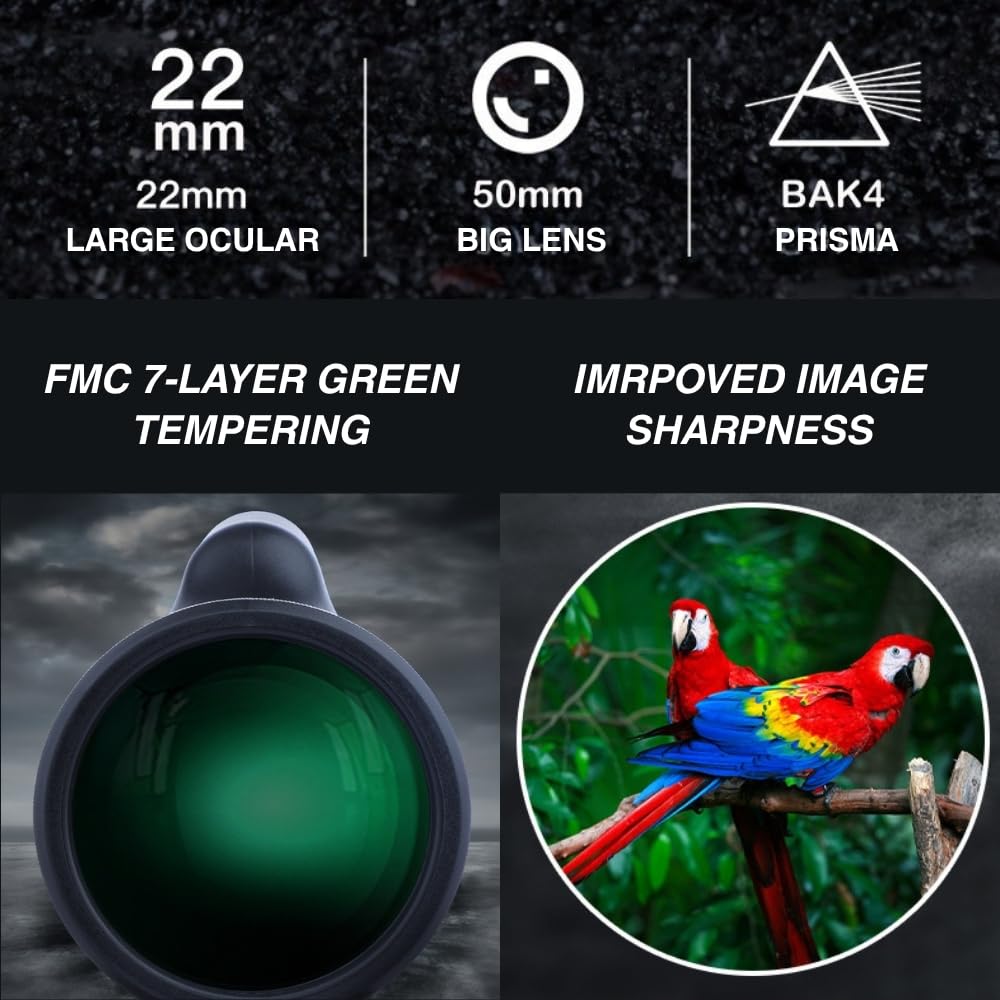 Télescope monoculaire 10-30 x 50 Zoom – monoculaire HD – Prisme BAK4 et lentille FMC, étanchéité IP56, avec téléphone Portable et trépied, pour l'observation des Oiseaux Voyages Chasse randonnée