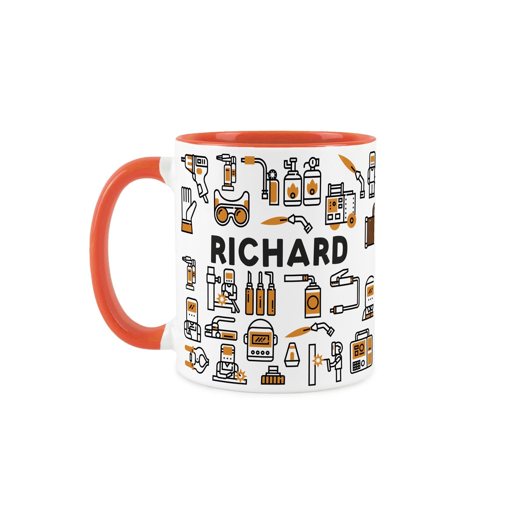 Purely Home Custom Welder Mug - Humourous Welding Tradesman Novelty Gift - Tea/Coffee Orange Ceramic Cup Personalised Present for Welders