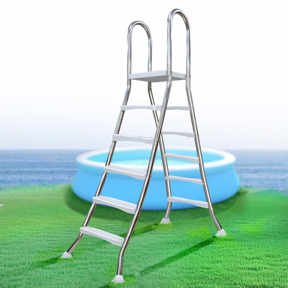 WTLONBF Swimming Pool Ladder 160cm Sturdy Steel Above Ground, Double Side Above Ground Ladders, 5 Steps Stairs Above Ground, Steps Above Ground, Heavy Duty 500 lb