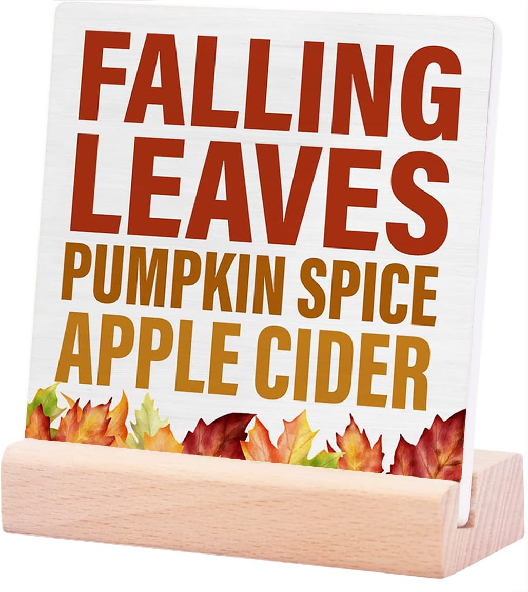 Fall Home Decor - Fall Falling Leaves Decorations Farmhouse Fall Wooden Plaque Sign Desk Decor Home Decor 4X4Inch