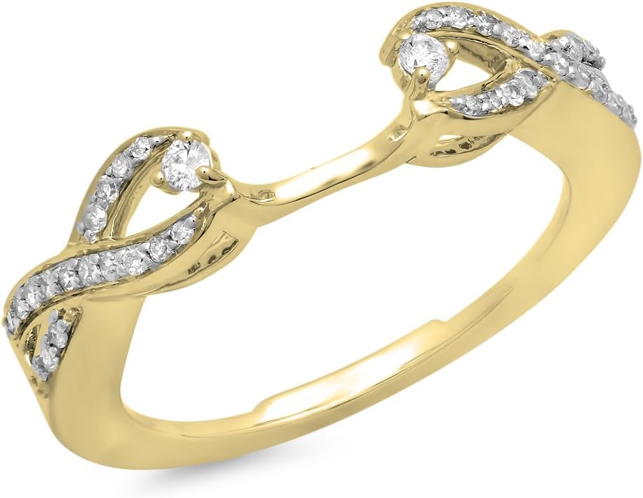 0.25 Carat (Ctw) 14K Yellow Gold Plated Round White Diamond Ladies Swirl Anniversary Split Shank Wedding Band Enhancer Guard Ring 1/4 CT