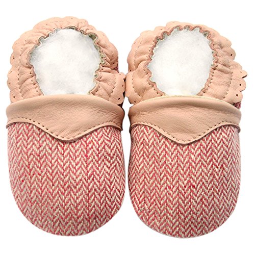 Leather and Corduroy Baby Soft Sole Shoes Boy Girl Infant Child Kid Toddler First Walk Gift Herringbone Pink (30-36month, Pink)