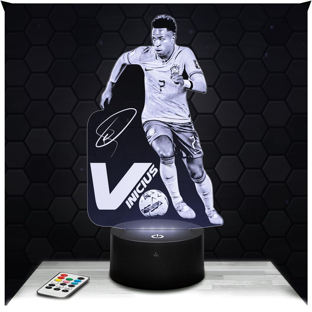 Lampephoto.fr - 3D Lamp Vinicius Jr Brazilian International Footballer, Touch LED Night Light Football, 3D Hologram Effect, Football Gift Idea Christmas Birthday Boy or Girl