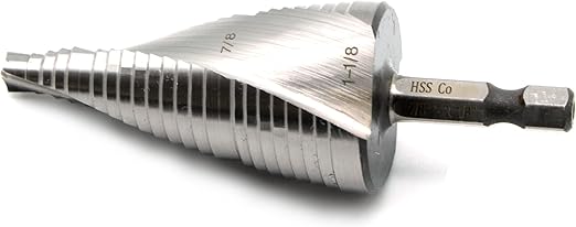 TEMO M35 Cobalt Step Drill Spiral Flute, Two Size: 7/8 Inch and 1-1/8 Inch, 1/4 Inch Hex Shank