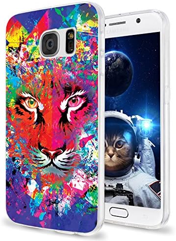 ChiChiC S7 Case,Galaxy S7 Case,360 Full Protective Anti Scratch Slim Flexible Soft TPU Gel Rubber Clear Cases Cover with Design for Samsung Galaxy S7,Animal Tiger Head on Green Blue Red Yellow Shading