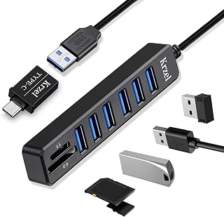 Krzel USB Hub/USB Type C Hub 8 in 1 to with 6 USB 2.0 Ports,SD/TF Card Reader Compatible with MacBook Pro 2019/2018/2017, MacBook Air 2018, Huawei Google Chromebook Samsung Galaxy and More