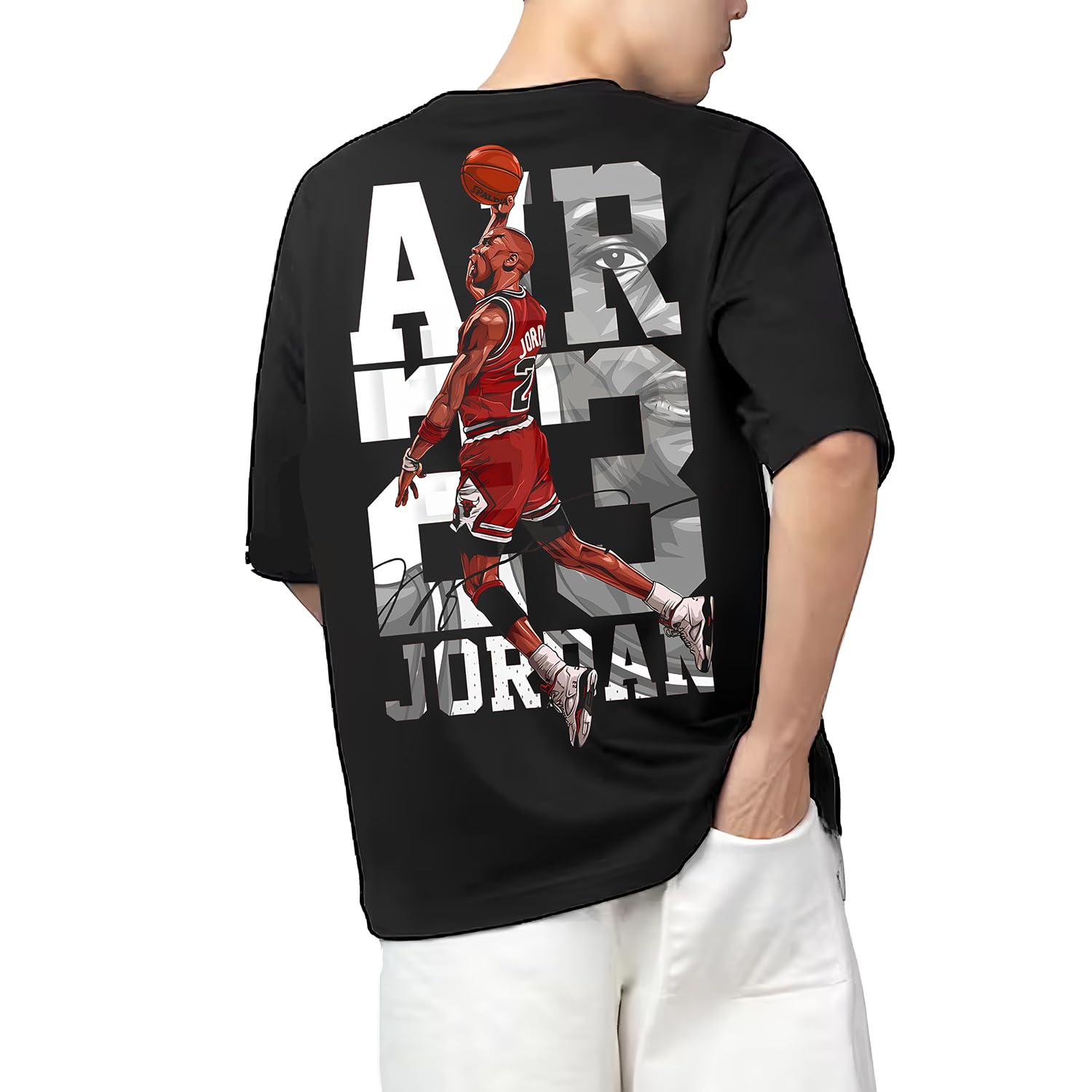AROA Tshirt Jordan Model : 101 Men Cotton Printed Oversized/dropshoulder/Round Neck Black Tshirt for Men Women Unisex-picture-56