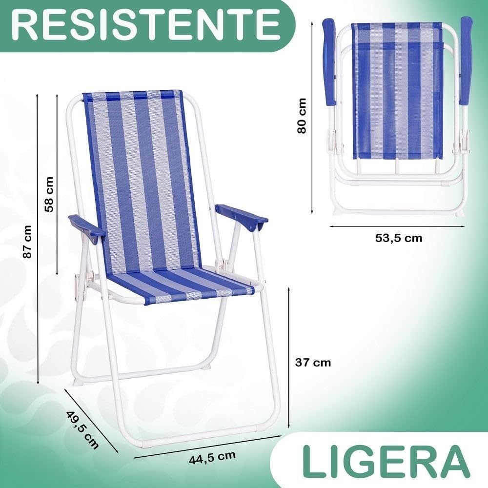 LOLAhome Pack 2 sillas Playa y Camping Plegables con Cierre de Seguridad, Estructura Acero Pintura Epoxi anticorrosión, Tejido textileno Transpirable de Rayas Multicolor, Respaldo Alto Mono-posición