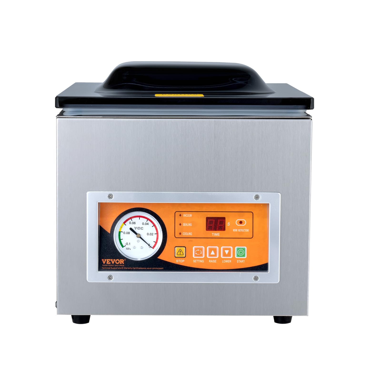 VEVOR Sellador al Vacío de Cámara 260 W Máquina de Envasado al Vacío de Acero inoxidable Tamaño Compacto de 260 mm para Cocina del Hogar Para Uso Comercial Para Alimentos Húmedos, Carnes y Adobos