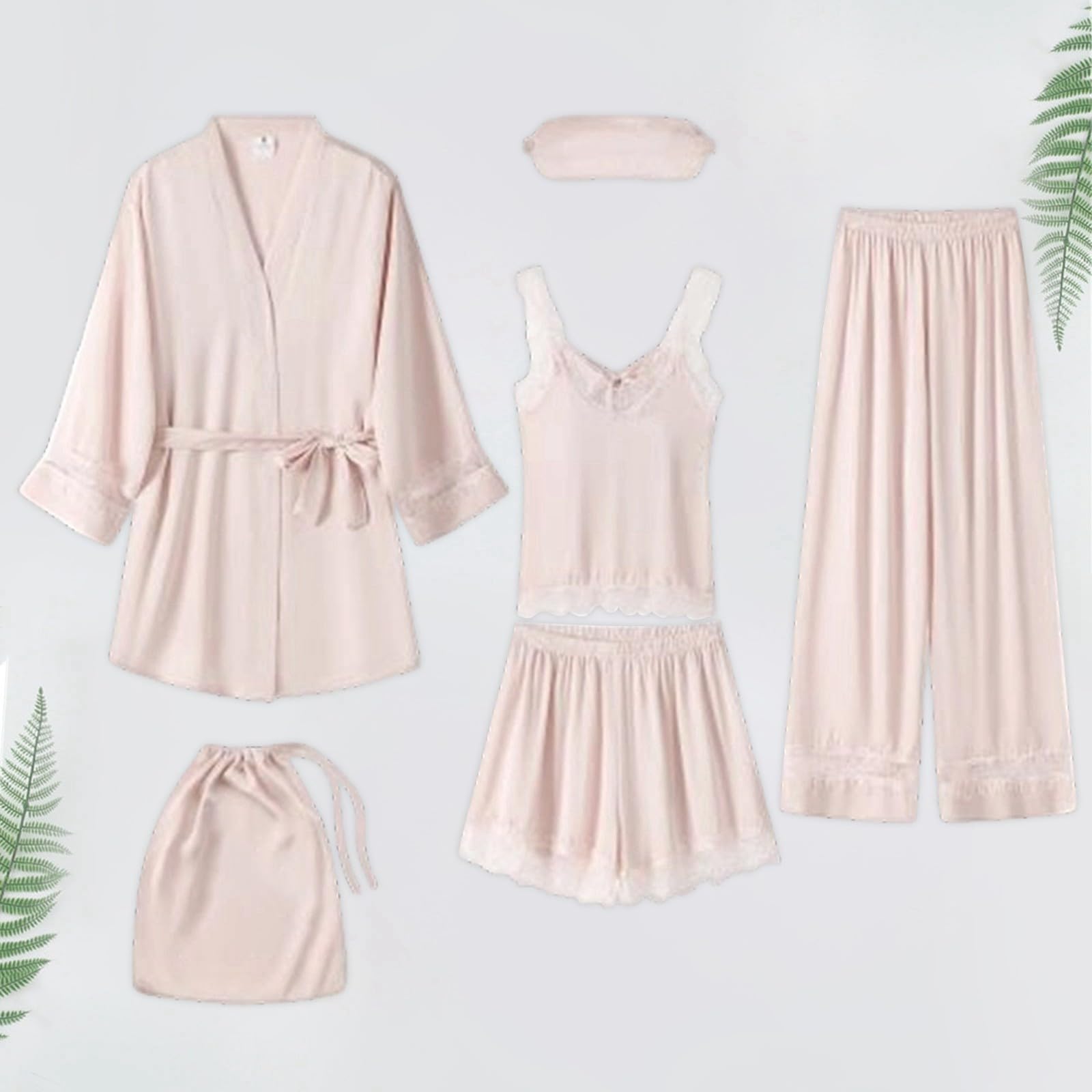 Genérico Conjunto Pijama Mujer Rayas 4 Piezas Ropa Dormir Mujer Casual Camiseta Pantalón Accesorios Cómodos para Casa
