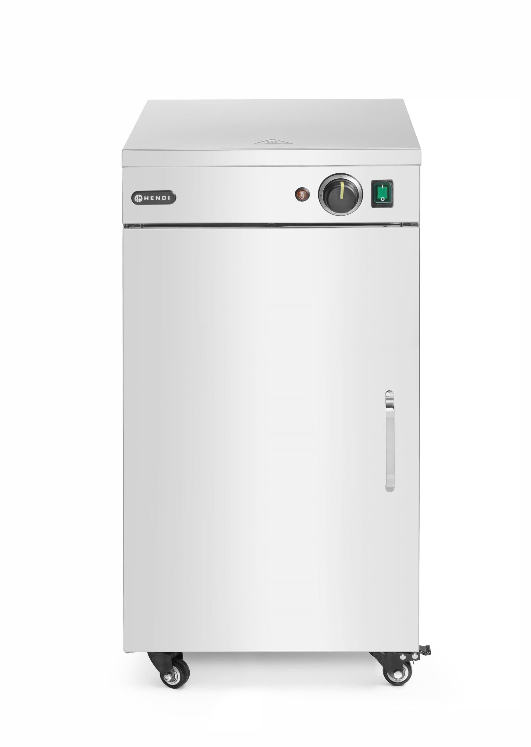 Hendi Armadio Scaldapiatti, Singolo, 72 Piatti Da ⌀24 Cm, 3 Ripiani Rimovibili, Da 30°C A 85°C, Con 4 Ruote, Riscaldatore Elettrico Di Piatti, 230V/400W, 592X444X(H)765Mm, Acciaio Inox-image