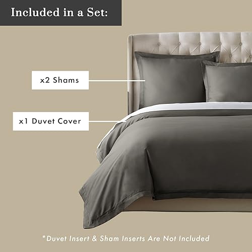 Miniatura 4 de Juego de funda de edredón de lujo 100% algodón egipcio certificado, fresco, transpirable, ultra suave, tejido de satén con doble dobladillo cosido,