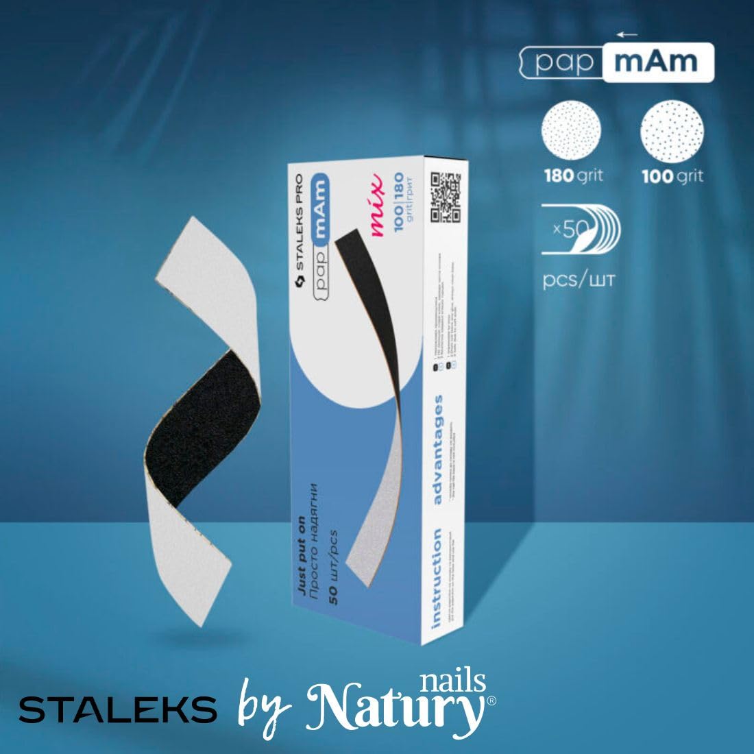 STALEKS PRO PapmAm MIX 100/180 Lot de 50 enveloppes à ongles en carton Noir/blanc 140 x 20 mm
