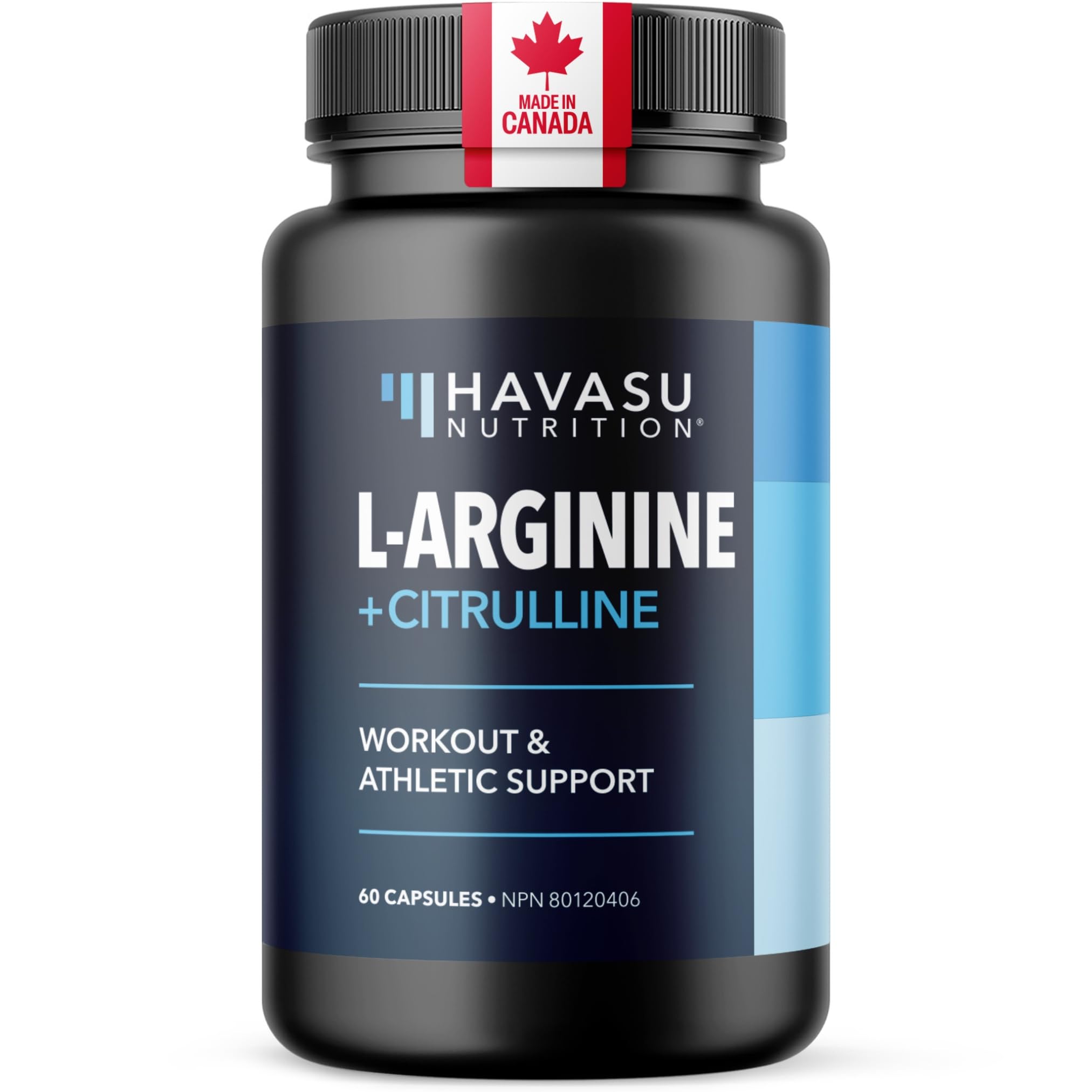 L-Arginine & L-Citrulline Supplement | Stamina, Endurance, Workout & Performance Support for Men | 590 mg L Arginine + L Citrulline 266 mg | Made in Canada, 3rd-Party Tested | 60 Nitric Oxide Pills