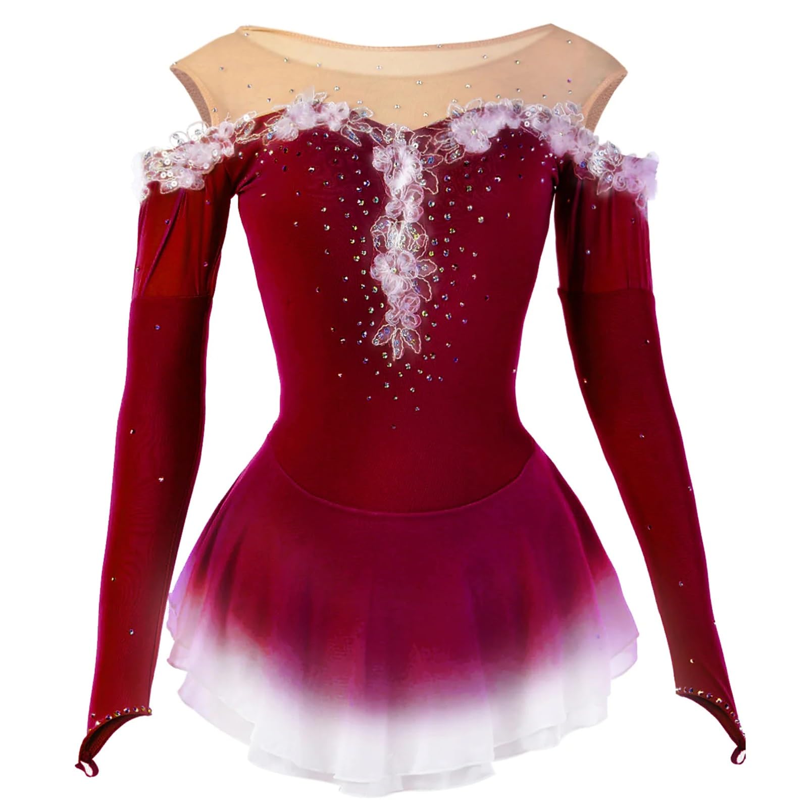 Langärmliges Eiskunstlaufkleid for Damen Mit Strasssteinen. Eislaufkleid for Wettkämpfe Und Mannschaftsuniformen