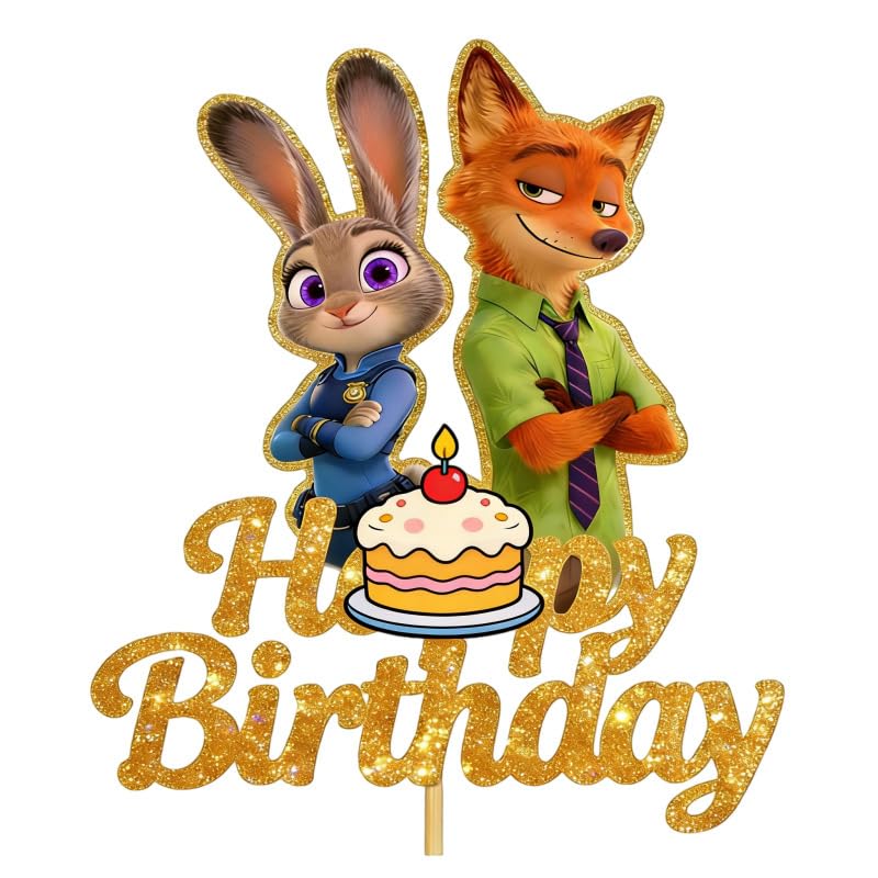 Glittery Happy Birthday Cake Toppers Animals Theme Birthday Cake Decor Cute Birthday Party Decorations for Boys and Girls