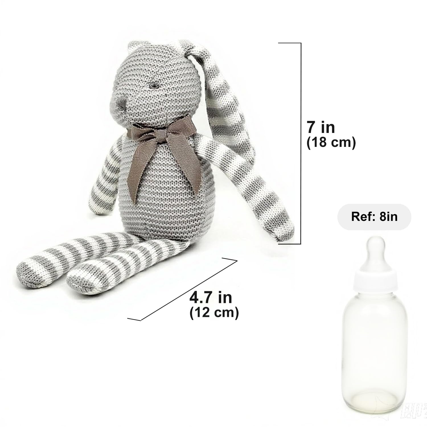 FLUFFYFUN Coniglio Peluche Neonato 100% Cotone Biologico 18cm Grigio
