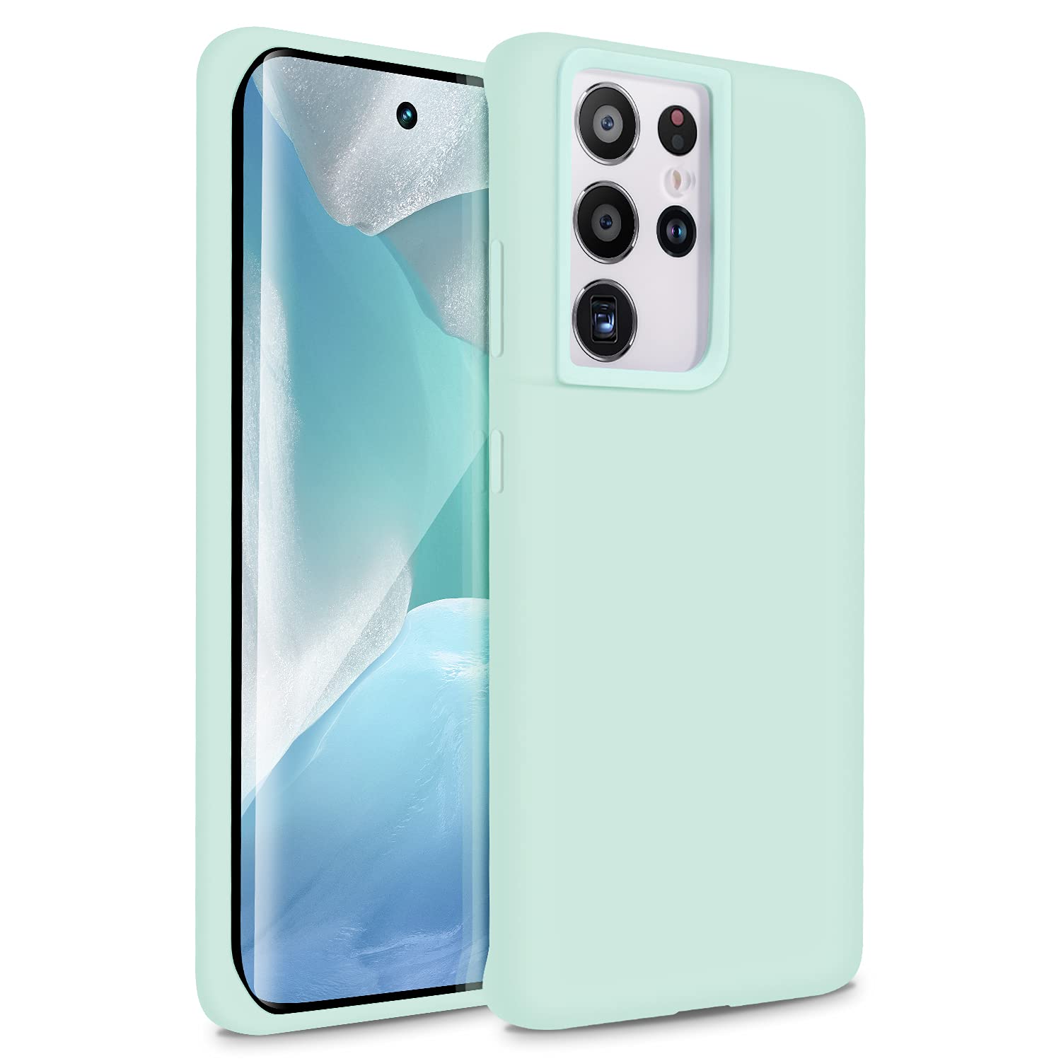 Funda para Samsung Galaxy S21 Ultra 5G de 6.8 pulgadas (2021), silicona líquida suave y forro de microfibra antiarañazos a prueba de golpes, compatible con S21 Ultra Cover (verde claro)