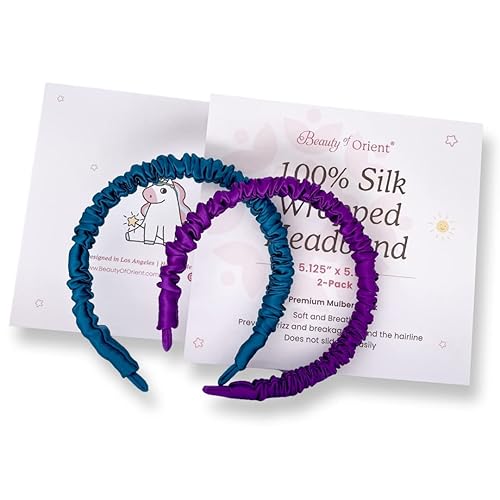 Diademas de seda de morera prémium para mujeres y niñas (verde azulado y morado)