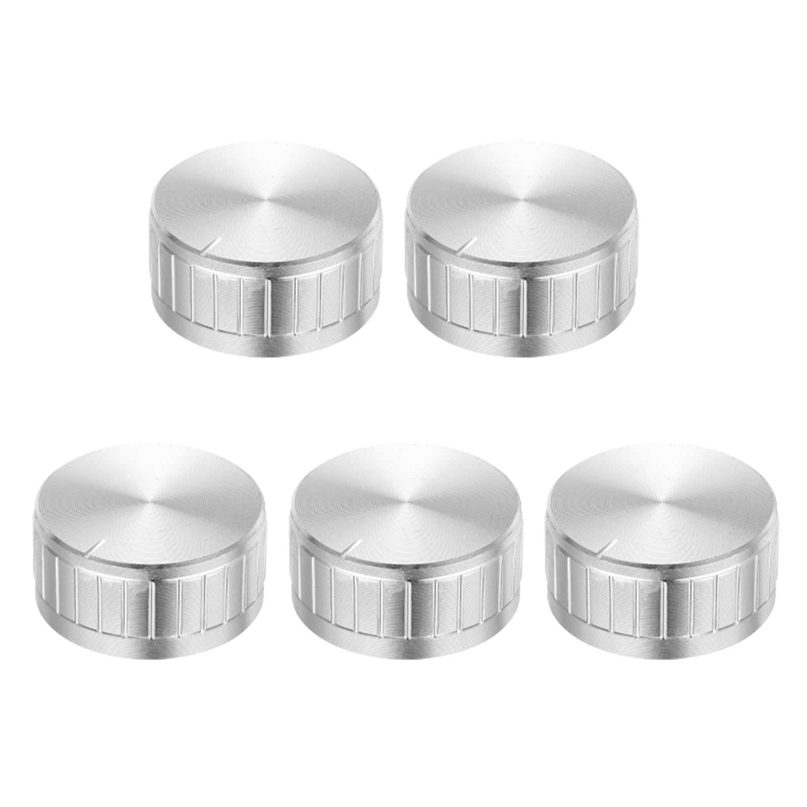 MECCANIXITY Potentiometer Control Knob 6mm D Type Shaft Electric Guitar Power Amplifiers Stereos, Bass 180 Degrees 6x40x17mm Aluminum Plastic Knobs Silver 5PCS