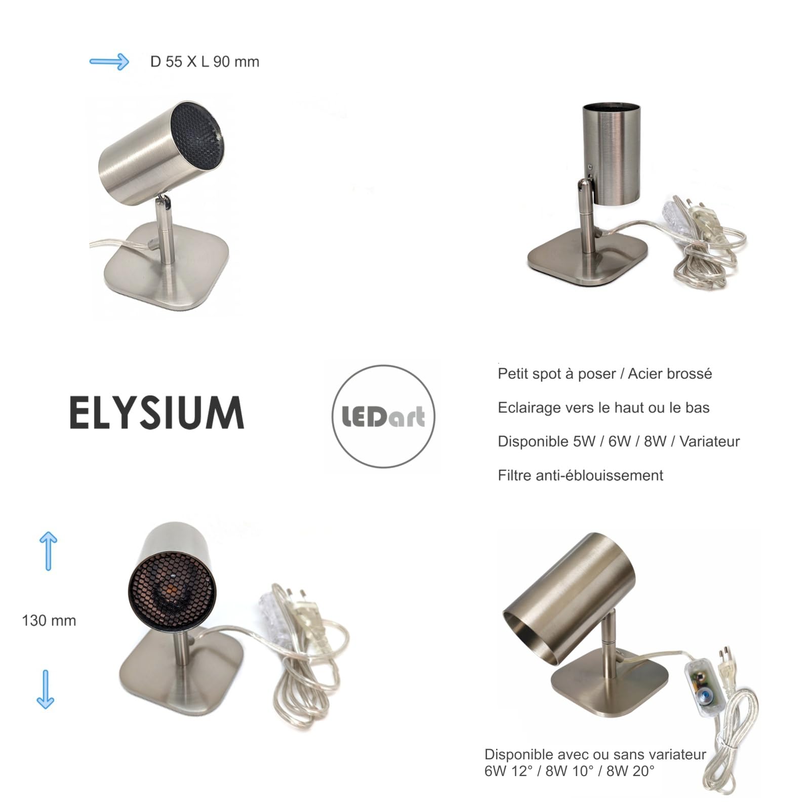 Foco de mesa ELYSIUM GU10, 8 W, haz de 20 °, Ra97, lámpara de diseño, efectos luminosos, iluminación de precisión y cuadros (3000 K)