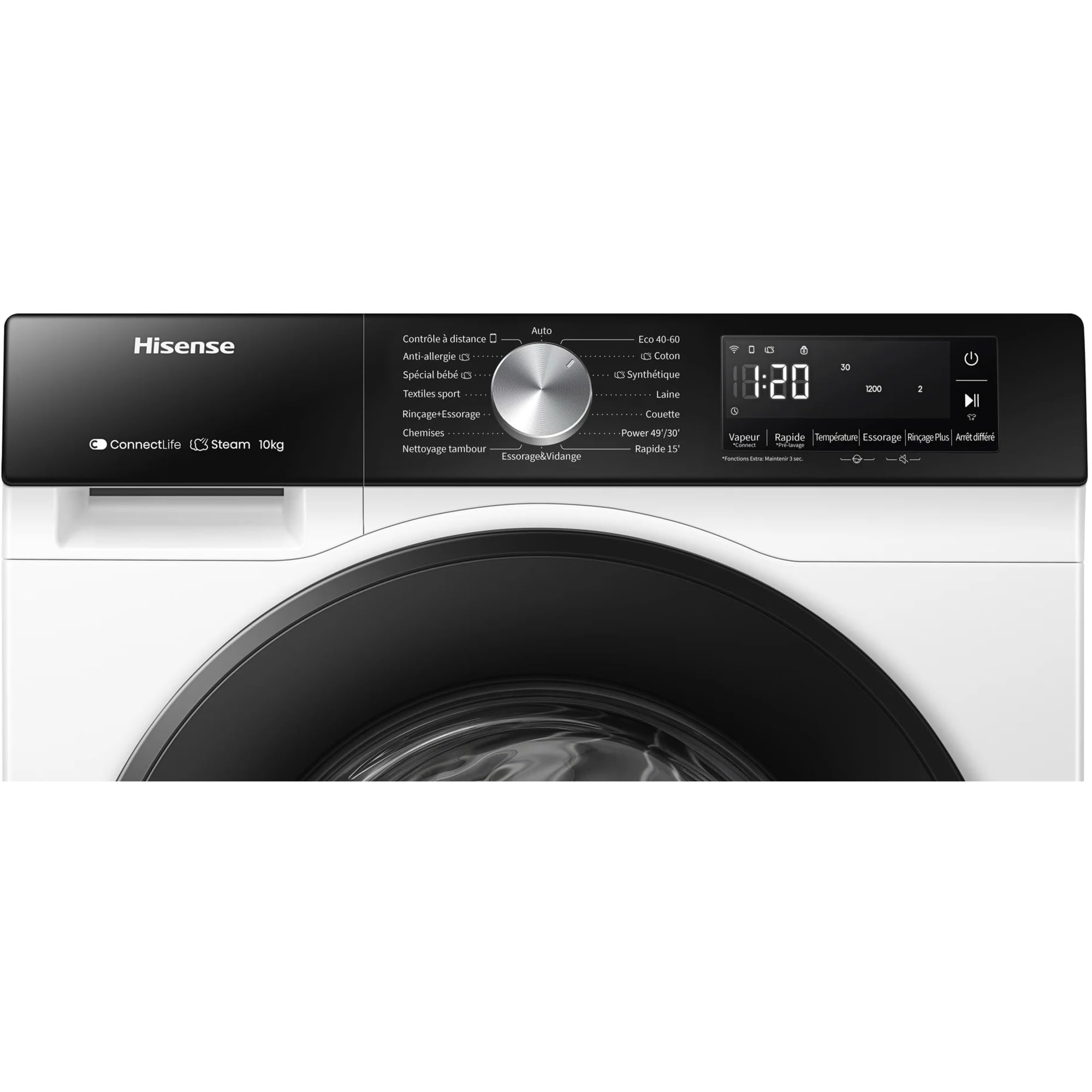 Hisense WF3S1043BW3 – Lave-linge à vapeur, classe A, 10,5 kg, connectivité WiFi, fonction vapeur 99,9%, lavage auto wash, lavage rapide 15", PureJet, blanc