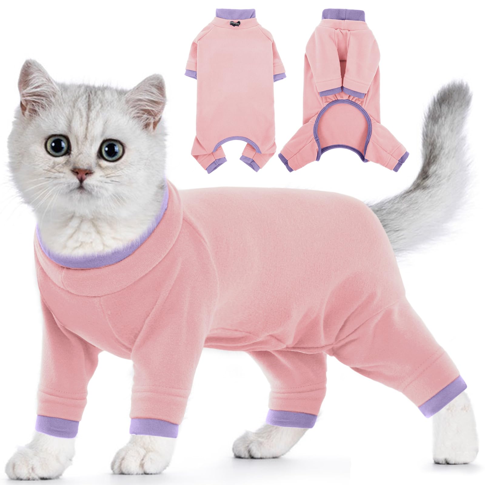 Cat Body Suit to Stop Licking, Cat Body Suit with Legs after Surgery Anxiety Jacket(Light pink, 2XL)