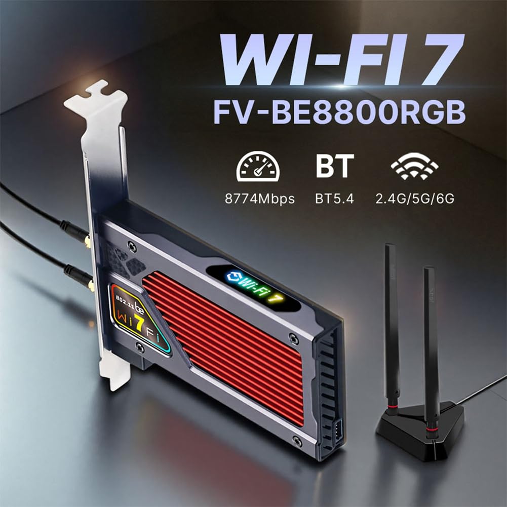 BE8800RGB WiFi7 PCIE Wireless Network Scheda Tri 2,4G/5G/6GHz 8774MBPS BT5.4 per PC Desktop per Win10/per Win11