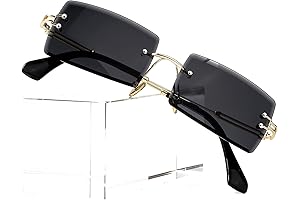 Blue Rectangle Sunglasses for Women and Men, Vintage Rimless Square Sun Glasses...