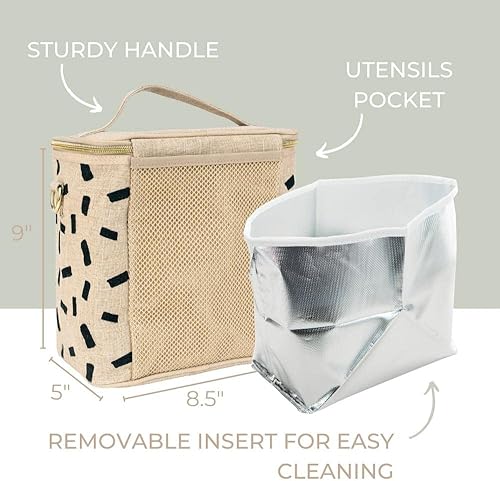 Miniatura 4 de SoYoung Lunch Poche - Lonchera aislada para el trabajo, viajes y picnic, diseño estético, linoalgodón, lavable a máquina, correa desmontable, rayas