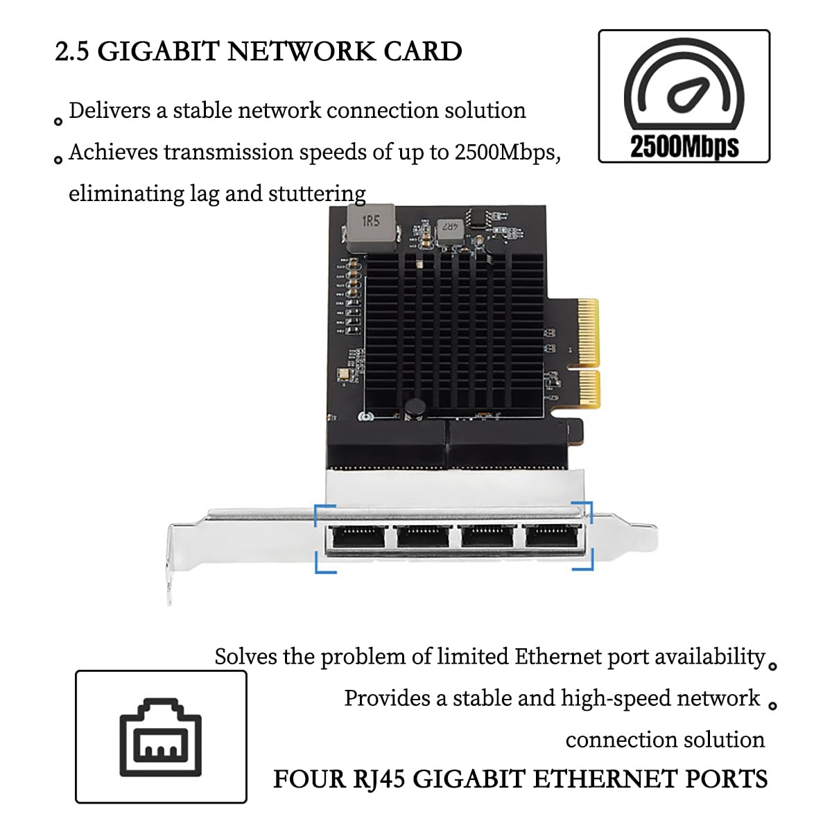 Karta sieciowa PCIe X1 do 2,5 G RTL8125B Gigabit Ethernet do komputerów i serwerów, 2500 Mb/s PCI-E LAN z dwoma wskaźnikami LED, pełna obsługa i oszczędność miejsca